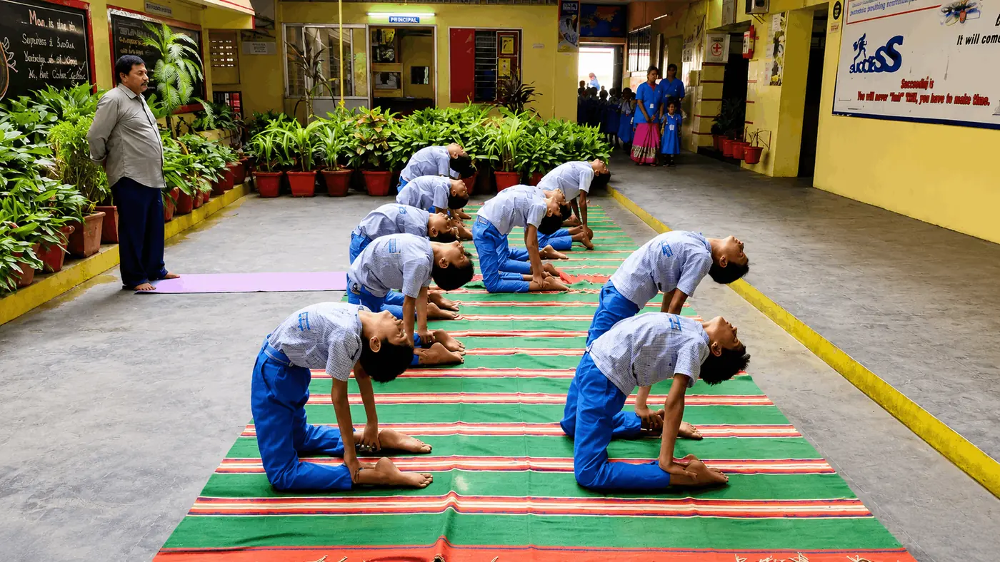 Crescent students taking part in a yoga session